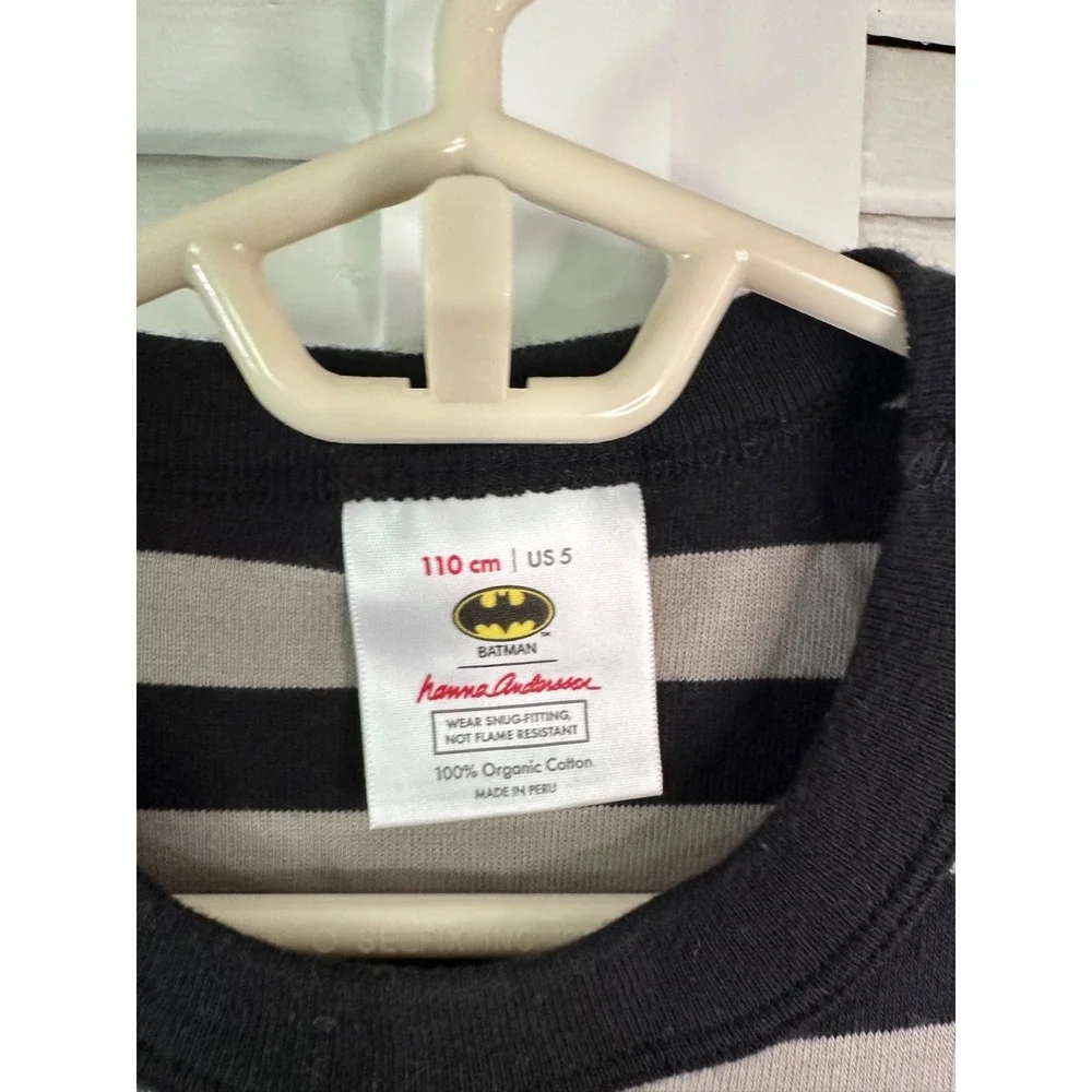 Hanna Andersson Size 110 Black.& Gray Stripe Batman Organic Cotton Pajamas LJs